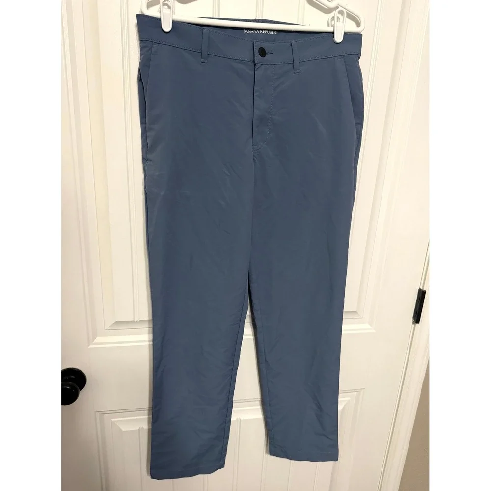 Banana Republic Performance Chino Pants Mens 32x30 Blue Gray Stretch Tech
